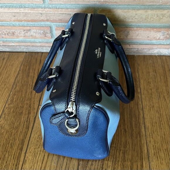 Coach Mini Bennett Satchel Crossbody Bag Blue Geometric Colorblock Leather - Picture 6 of 10